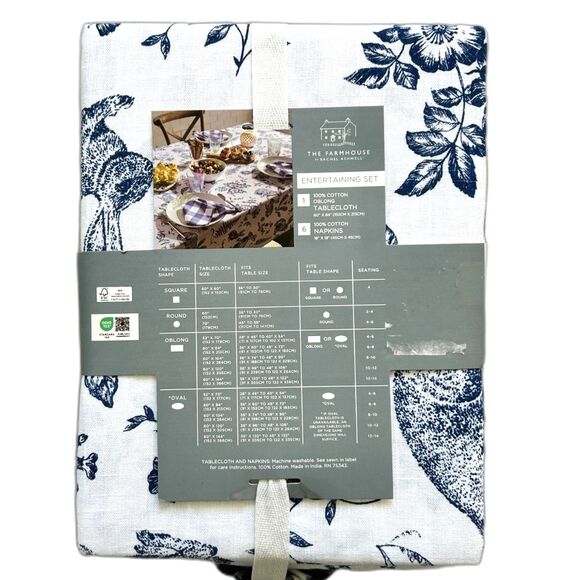 NEW Blue & White Easter Bunny Table Entertaining Set by Rachel Ashwell 60x84" - Picture 1 of 6